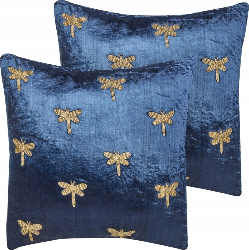 Set jastëkë dekorativ Velvet Dragonfly, 45x45cm, kadife, blu e errët
