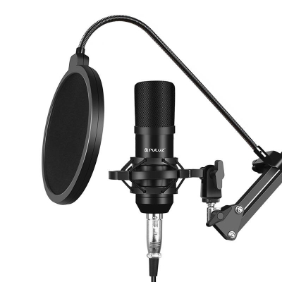 Mikrofon kondensator Puluz PU612B, për studio dhe podcast, i zi