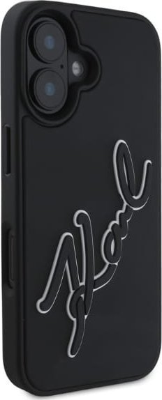 Futrollë Karl Lagerfeld 3D Rubber Signature për iPhone 16 6.1", silikoni, e zezë