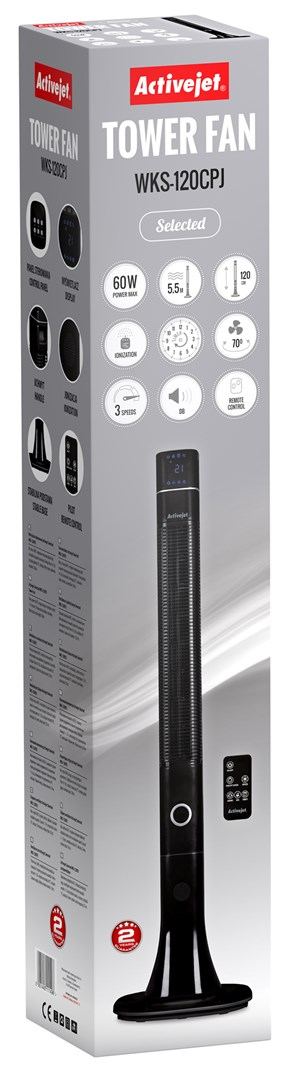 Ventilatori kolonë Activejet WKS-120CPJ, 60W, me telekomandë, i zi