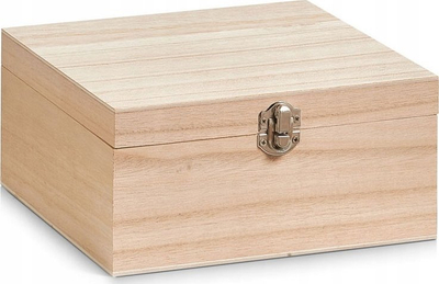 Kuti druri Zeller Solid Wood Box, 20x20x9.5cm, me kapëse metalike, ngjyrë druri natyrale