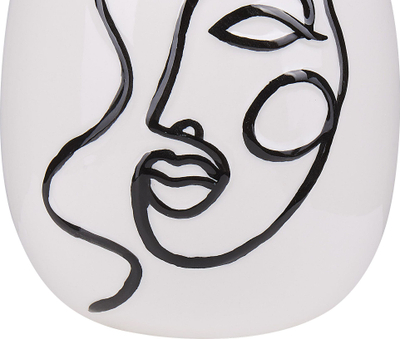 Vazo dekorative AKRAI Stoneware, 23cm, motiv fytyre, e bardhë