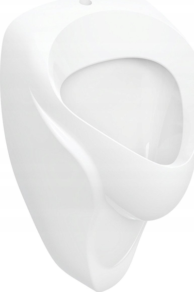 Urinal muri Geberit Alex, hyrje uji nga lart, dalje nga mbrapa, i bardhë