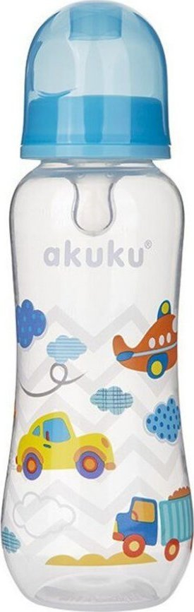Biberon Akuku Bottle With Picture, 250 ml, silikon me rrjedhje mesatare, blu