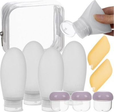Сет за патување Trizand 24337, шишиња 100 ml, теглички 20 ml, проѕирен