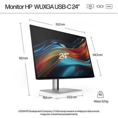 Монитор HP Series 7 Pro 724pu, 24", WUXGA, USB-C, црн