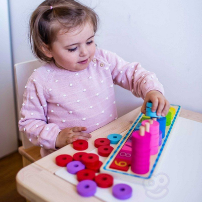 Lodër druri Montessori Woopie Counting, puzzle numrash, 54 copë, shumëngjyrëshe