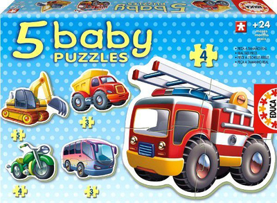 Puzzle për bebe Educa Borras Baby, 5 puzzle me mjete transporti, karton, shumëngjyrësh