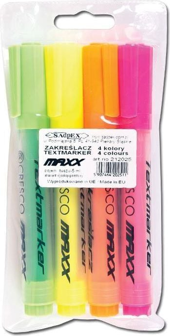 Set markera ngjyrues Cresco Highlighter Maxx, 4 ngjyra, kapacitet 5 ml