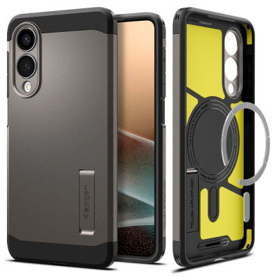 Футрола за телефон Spigen Tough Armor Mag, MagSafe, за Samsung Galaxy S25 Edge, сиво метална
