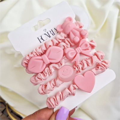 Llastikë flokësh Ecarla Pink, set 5 copë, rozë