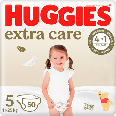 Pelenë njëpërdorimëshe Huggies Extra Care, masa 5, 11-25 kg, 50 copë