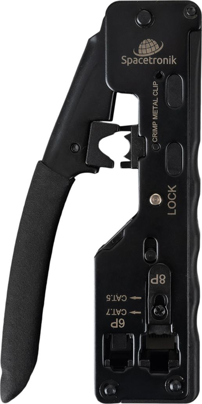 Алатка за кримпување Spacetronik PT-CT02, RJ45 RJ12 RJ11, за конектори pass-through, црна