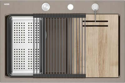 Lavaman kuzhine Quadron Marc 120 Workstation HQC7650U4_BS, dy vazo, GraniteQ, bezhë Soft Taupe