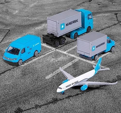 Set lodrash transporti Majorette MAERSK, die-cast, 4 modele, blu