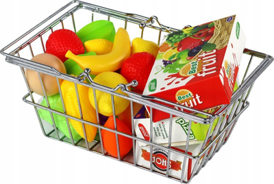 Set lodër Leantoys Metal Shop Basket, shportë metal, me fruta edhe perime