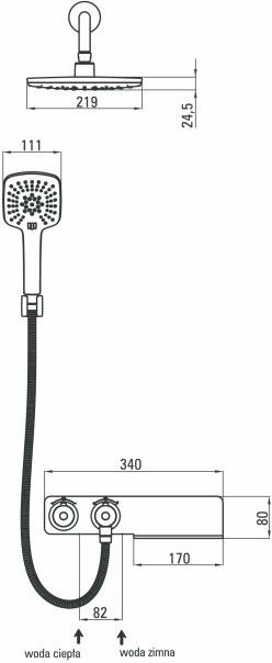 Set dushi Concealed Square Shower, bateri termostatike e fshehur, kokë dushi katrore 22cm, krom