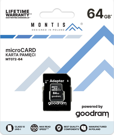 Kartë memorie Montis MT072, microSDXC 64GB, Class 10 UHS-I U1, me adapter