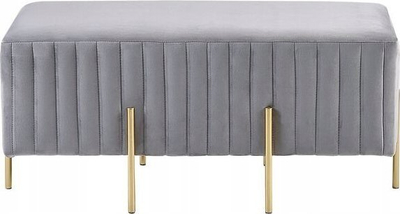 Stol kadife Bench DAYTON, 93 cm, këmbë metalike në ngjyrë ari, gri e çelët