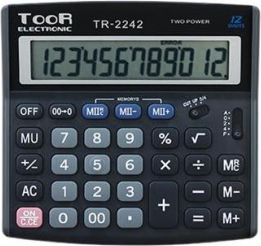 Kalkulator tavoline Toor Electronic TR-2242, 12 shifra, me dritë dielli dhe bateri, gri
