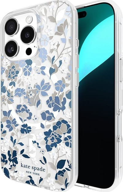 Mbulesë telefoni Kate Spade New York Flowerbed, me MagSafe, për iPhone 16 Pro, blu me lule