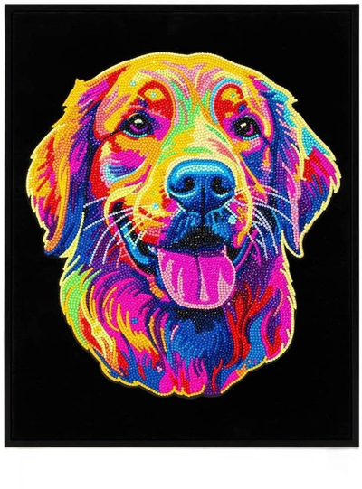 Set pikture me gurë Diamond Dotz Neon Golden Retriever, tablo dekorative, sfond i zi