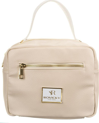Çantë shpatulle Rovicky Satchel, lëkurë ekologjike, me rrip të rregullueshëm, bezhë e çelët