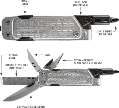 Mjet multifunksional Gerber Lockdown Driver 31-003705, xhep i vogël, ngjyrë argjendi
