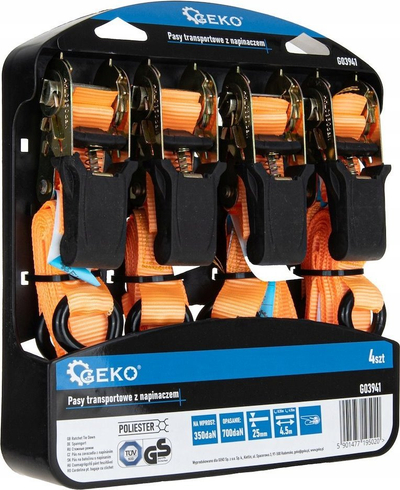 Rrip fiksues GEKO me ratchet, 4.5 m × 25 mm, 700 kg, portokalli