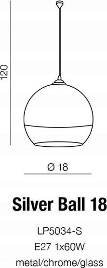 Llampë varëse Azzardo Silver Ball 18 AZ0731, E27 1x60W, krom