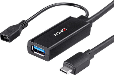 Adapter USB Lindy 43352, USB-C në USB A Micro USB, USB 3.2 Gen 1, 3m, i zi