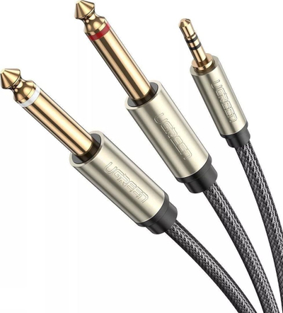 Ugreen Аудио Кабел 3.5mm TRS до Двоен 6.35mm TS, 1 m, Сив