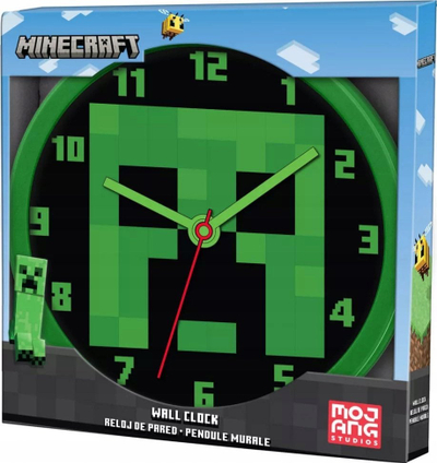Orë muri për kalamoj Mojang Studios Minecraft, ciferblat i kollajtë për tu lexu, dizajn me motive piksel, shumëngjyrëshe