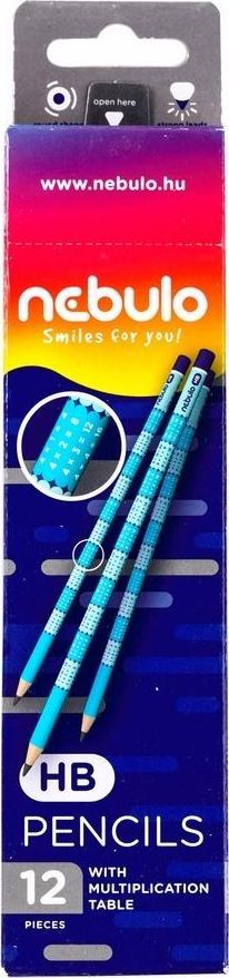 Lapsa grafiti Nebulo Pencil HB, set 12 copë, me tabelë shumëzimi, blu