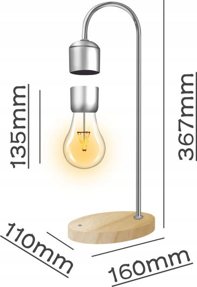 Llambë tavoline levituese me magnet LED, karikues wireless 10W, ngjyrë e artë