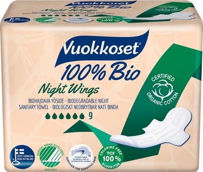 Vuokkoset, 100% BIO, Podpaski ze Skrzydelkami na noc,9szt.