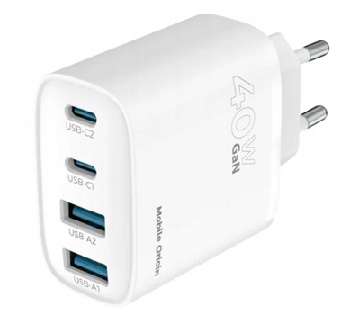 Полнач за ѕид GaN PW22, 40W, 2x USB C 2x USB A, бел