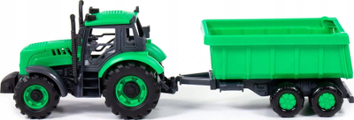 Traktor lodër Polesie Progres 91284, me rimorkio, mekanizëm inercial, i gjelbër