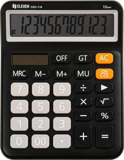 Kalkulator zyre ELEVEN CDC110BK, ekran 12 shifror, i zi