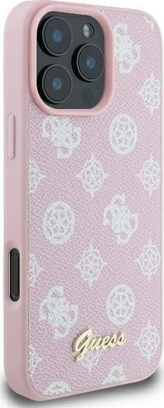 Mbrojtëse telefoni Guess Peony Script MagSafe, për iPhone 16 Pro 6.3", hardcase, rozë