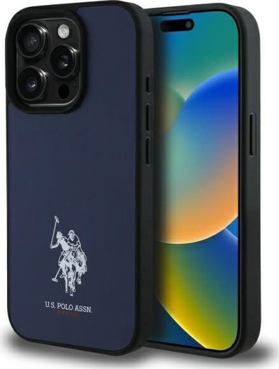 Kapak telefoni US Polo Leather Embroidered DH, për iPhone 15 Pro Max, lëkurë ekologjike, blu navy