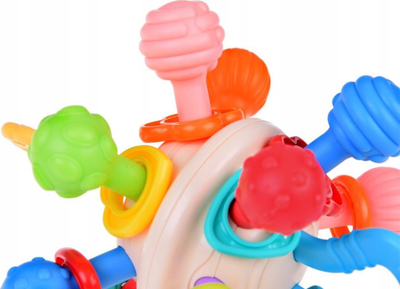 Lodër për dhëmbëzime Huanger Baby Rattle, top i rrumbullakët, me lloj-lloj teksturash, shumëngjyrësh