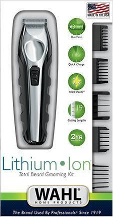 Trimer për mjekër Wahl Lithium Ion Total Beard, pa kabllo, set me krehra, argjendtë me të zezë