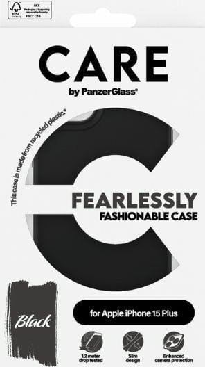 Mbrojtëse telefoni Pela Fearlessly Fashionable për iPhone 15 Plus, plastike e ricikluar, e zezë