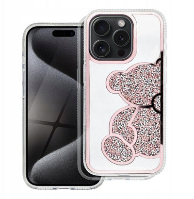 Futrollë telefoni OEM TEDDY BEAR për iPhone 17, PU TPU, rozë