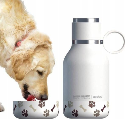 Shishe uji për qen Asobu Dog Bowl Bottle, 1L, inox, e bardhë