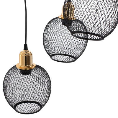 Llambë e varur tavani 3-spote, sfera rrjetë e zezë, Ø30×80 cm (HM7689.01), zezë