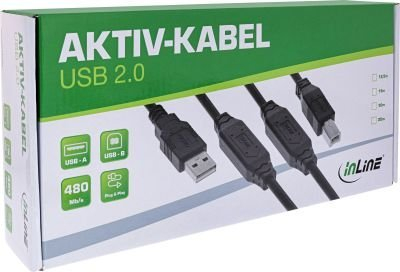 Kabllo aktive USB InLine USB 2.0, USB A në USB B, 12.5m, e zezë