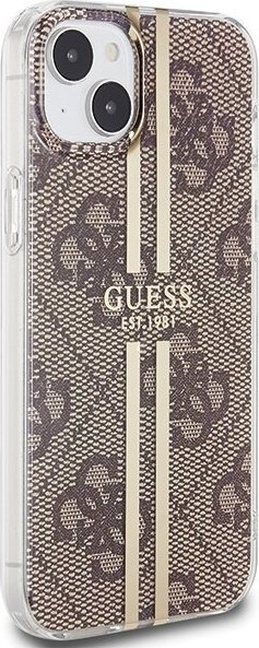 Kapak telefoni Guess IML 4G Gold Stripe për iPhone 15 Plus / 14 Plus, kafe