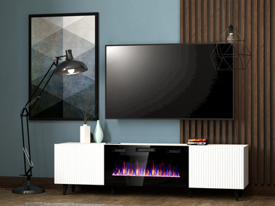 Kabinet TV Bed Meble Paphos EF me oxhak elektrik, 180x42x49 cm, MDF, i bardhë mat